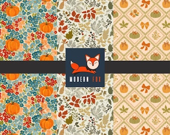 FAL98 - Fall Floral Pumpkin Fabric, Autumn Flower Pumpkins Fabric, Fall Season, Custom Printed Fabric