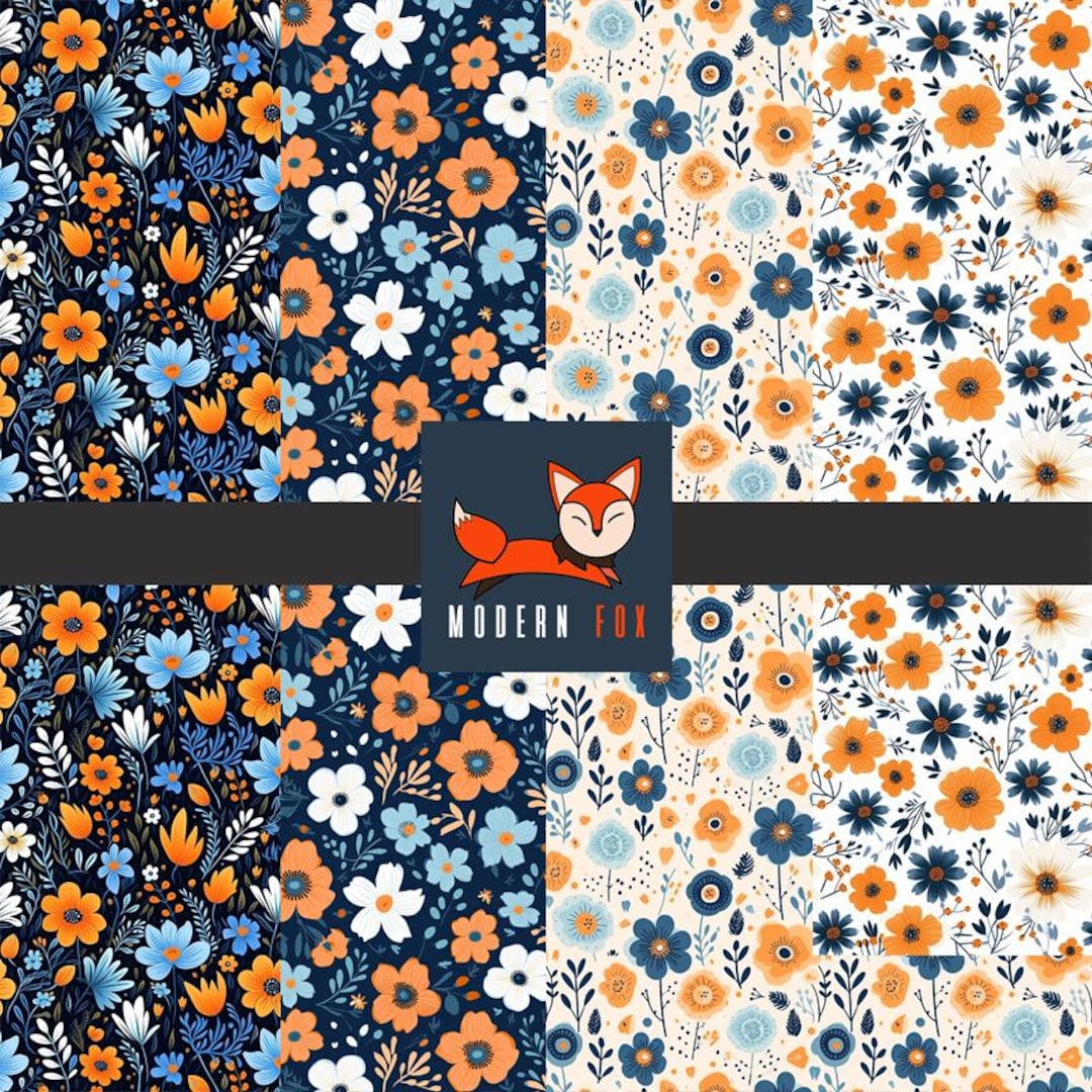 FLW351 - Autumn Flower, Fall Flower Pattern Fabric, FLW350 - Orange and ...