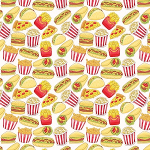 Fast Food  Fabric, Pizza, Hamburger Fabric, Pizza Fabric, Custom Printed Fabric By The Yard (FF1)