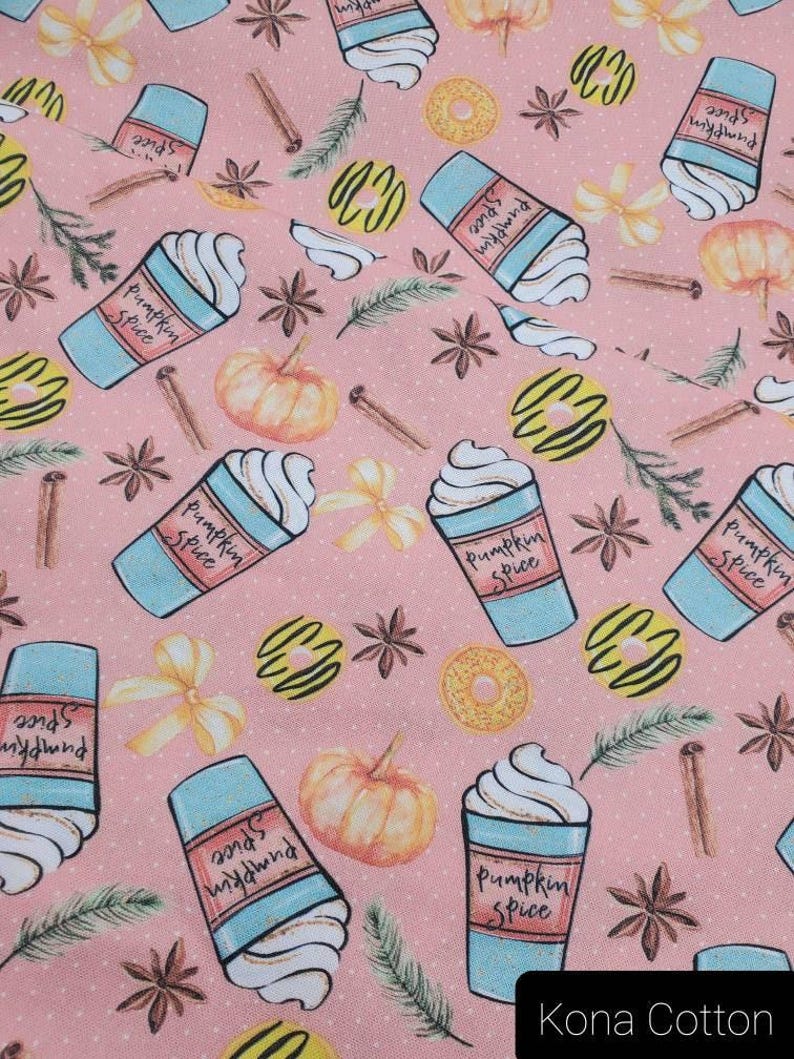 Pumpkin Spice Latte Fabric, Fall Fabric, Coffee Fabric, Coffee Fabric (FAL3) image 2