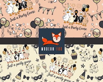 NWY20 - Just a Party Goose, New Year Party fabric, Custom Print Fabric By The Yard