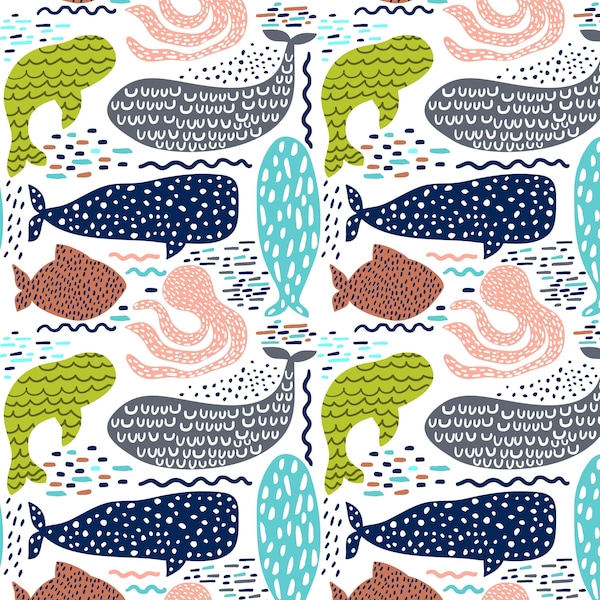 Sea Life Fabric, Ocean Life Pattern, Custom Printed Fabric By The Yard (SLF1)