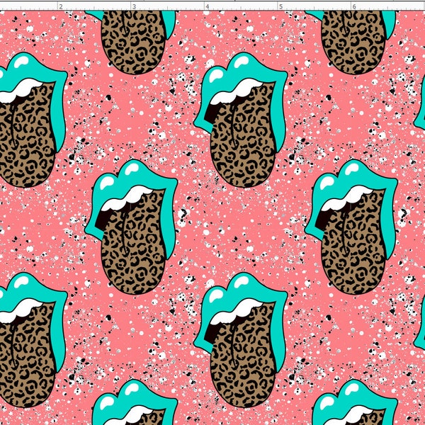 Rock N Roll Fabric, Leopard Tongue Fabric, Custom Printed Fabric (ROC6)