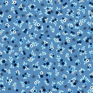 Classic Blue Daisy Flowers, Floral Fabric,  Daisy Flower Pattern Fabric, Wild Daisy Fabric, Custom Printed Fabric by The Yard (FLW106)