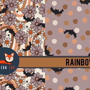 Rainbow Bat Halloween Fabric By The Yard, Retro Halloween Fabric, Rainbow Fabric, Custom Printed Fabric By The Yard (HAL161)