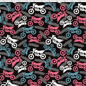 Girl&#39;s Dirt Bike Fabric, Motorcycle Fabric, Bike Fabric, Custom Printed Fabric By The Yard (BIKE1)