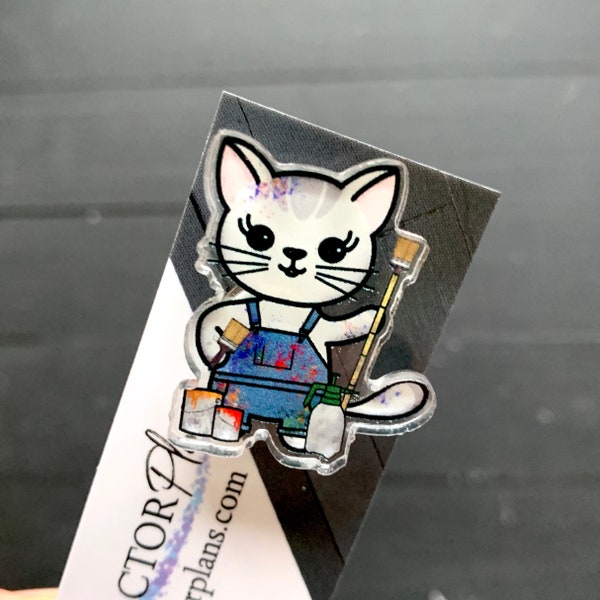 Set Scenic Painter // Acrylic Cat Pin // Theatre Kid Gift, Broadway, Musical Theatre, Actor, Actress, Stage Manager, Tech Crew, Techie