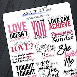 Cytaty o miłości // Valentine Broadway Theatre Planner Bullet Journal Naklejka Arkusz