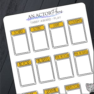 Play Award Tracker // Premios Tabby // Hoja de pegatinas del diario del planificador de carteles de teatro