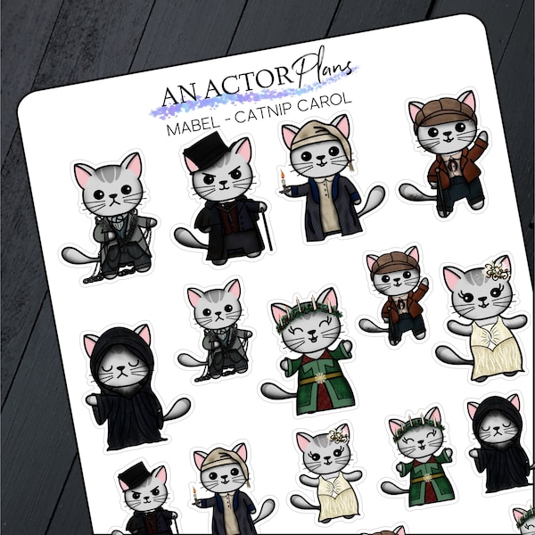 Christmas Carol // Mabel the Broadway Cat // Musical Theatre Sticker Sheet // Gift for Theatre kids, actors, stage managers, planners