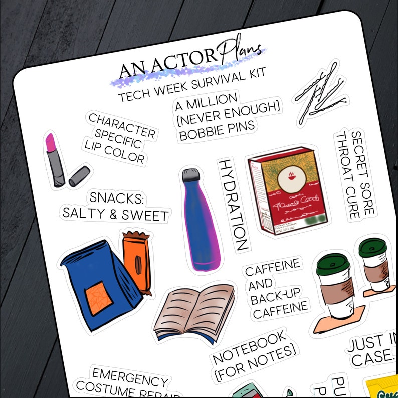 Tech Week Survival Kit // Broadway Theatre Planner Bullet Journal Doodle Sticker Sheet 