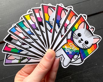 Love is Love // Mabel the Cat // Pride Flag // Waterproof Die Cut Vinyl Sticker