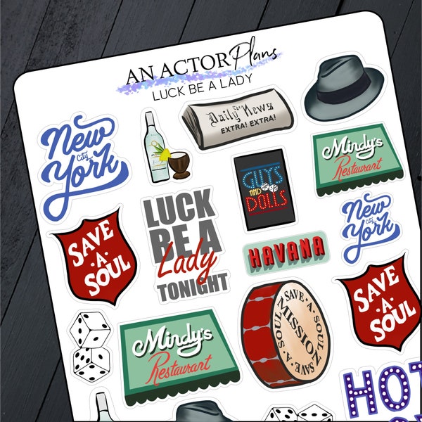 Luck be a Lady // Broadway Theatre Planner Bullet Journal Doodle Sticker Sheet