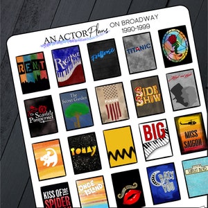 Na Broadway // 1990 - 1999 // Planner de pôster de teatro Folha de adesivos de diário