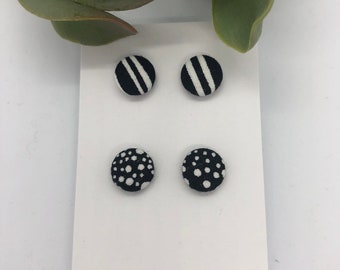 Handmade fabric covered button earrings