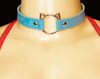 Faux Leather Choker with Cat Ring