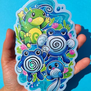Poliwag, Poliwhirl, Poliwrath, Politoed Evolution Family BIG holographic glitter sparkle Sticker Decal