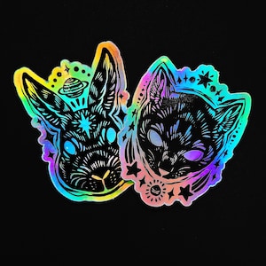 Black Rabbit and Cat  Holographic Vinyl Sticker Set