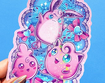 Jiggypuff Family BIG holographic glitter sparkle Sticker Decal