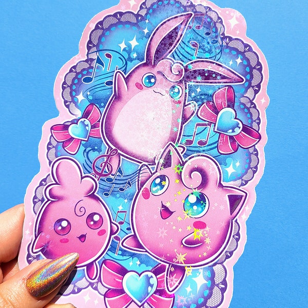 Jiggypuff Family BIG holographic glitter sparkle Sticker Decal