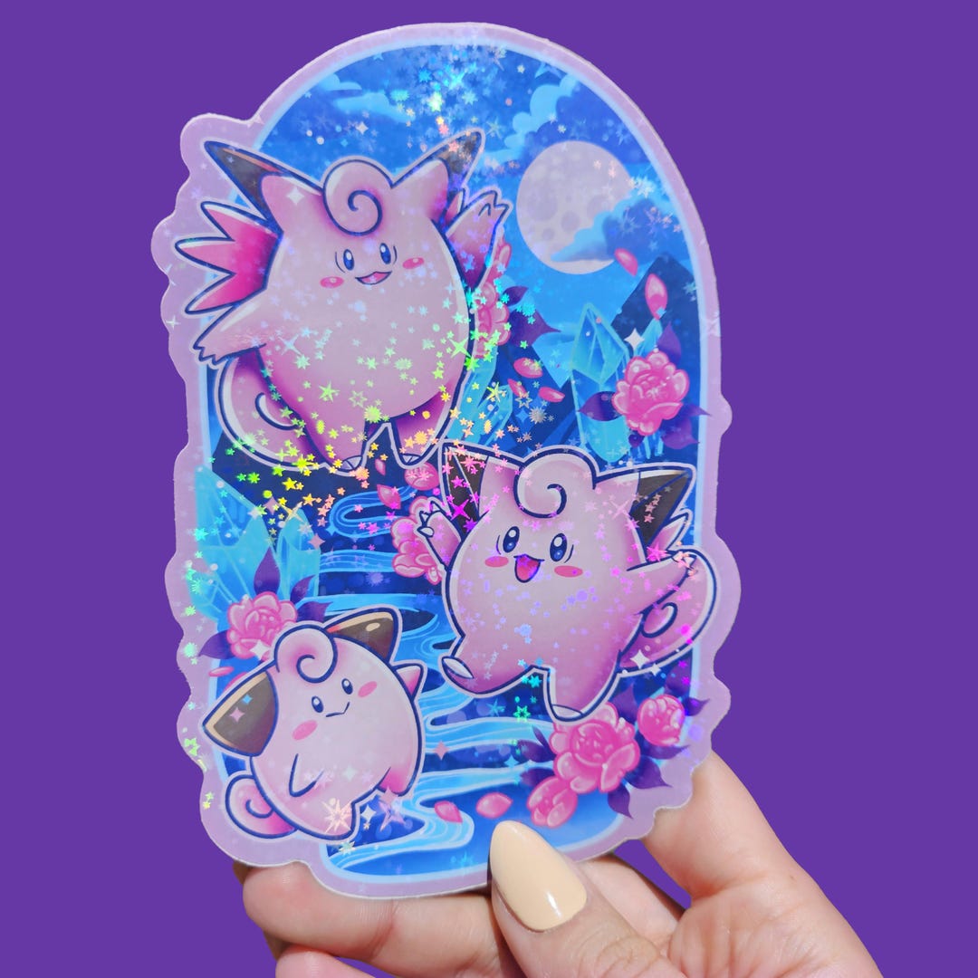 Cleffa, Clefairy, Clefable, BIG Holographic Glitter Sparkle Sticker ...
