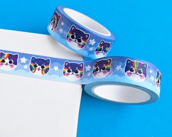 Kawaii Rainbow Cat Washi Tape - 1.5cm Cute Kitty Decorative Paper Tape, Colorful Animal Planner Supplies,Cat Lover Stationery Gift