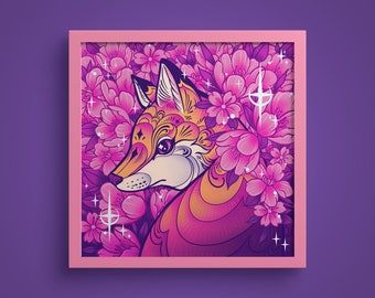 Fox in Flowers 8x8 in. Medium Square Print
