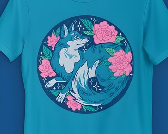 Wolf Floral GraphicT-Shirt - Original Illustration Nature Art Tee -  Unisex t-shirt Sizes S -4XL