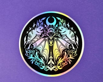 Twin Bats - Holographic Vinyl Sticker, decal