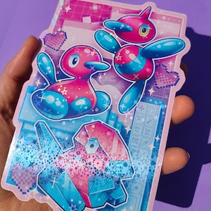 Porygon  Family BIG holographic glitter sparkle Sticker Decal