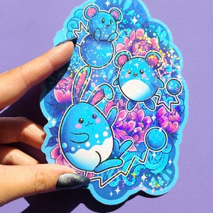 Marill, Azuril, and Azumarill BIG holographic glitter sparkle Sticker Decal