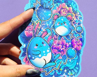 Marill, Azuril, and Azumarill BIG holographic glitter sparkle Sticker Decal