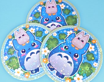 Blue Totoro Star Sparkle Glitter Vinyl Sticker