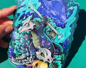 Pegatina grande holográfica con purpurina brillante de la familia Cubone Marowak