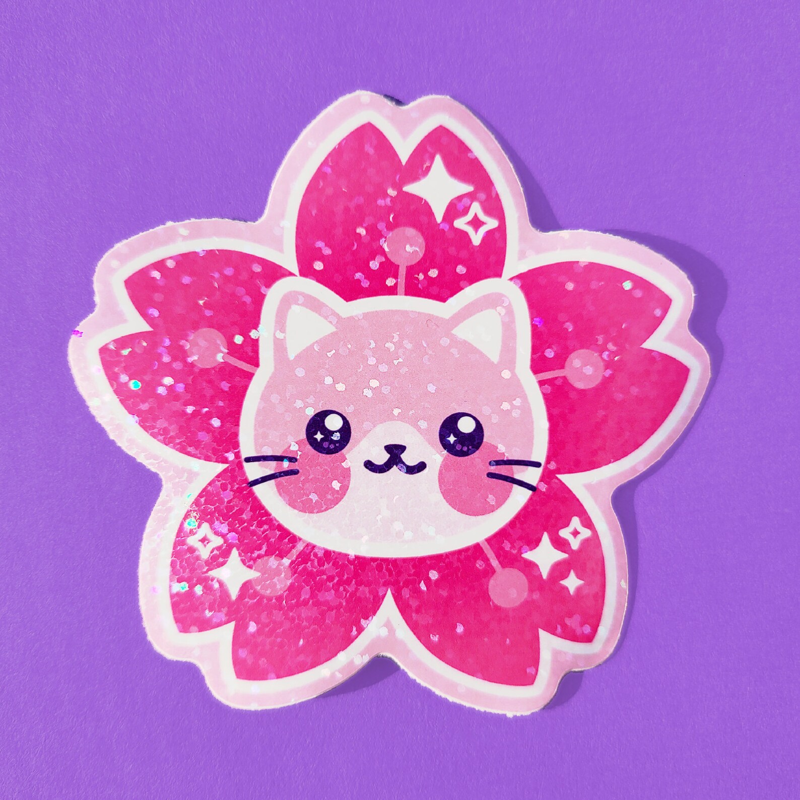 Sakura Cat Sparkle Glitter Sticker Decal Etsy