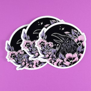 Raven and flowers Vinyl Sticker