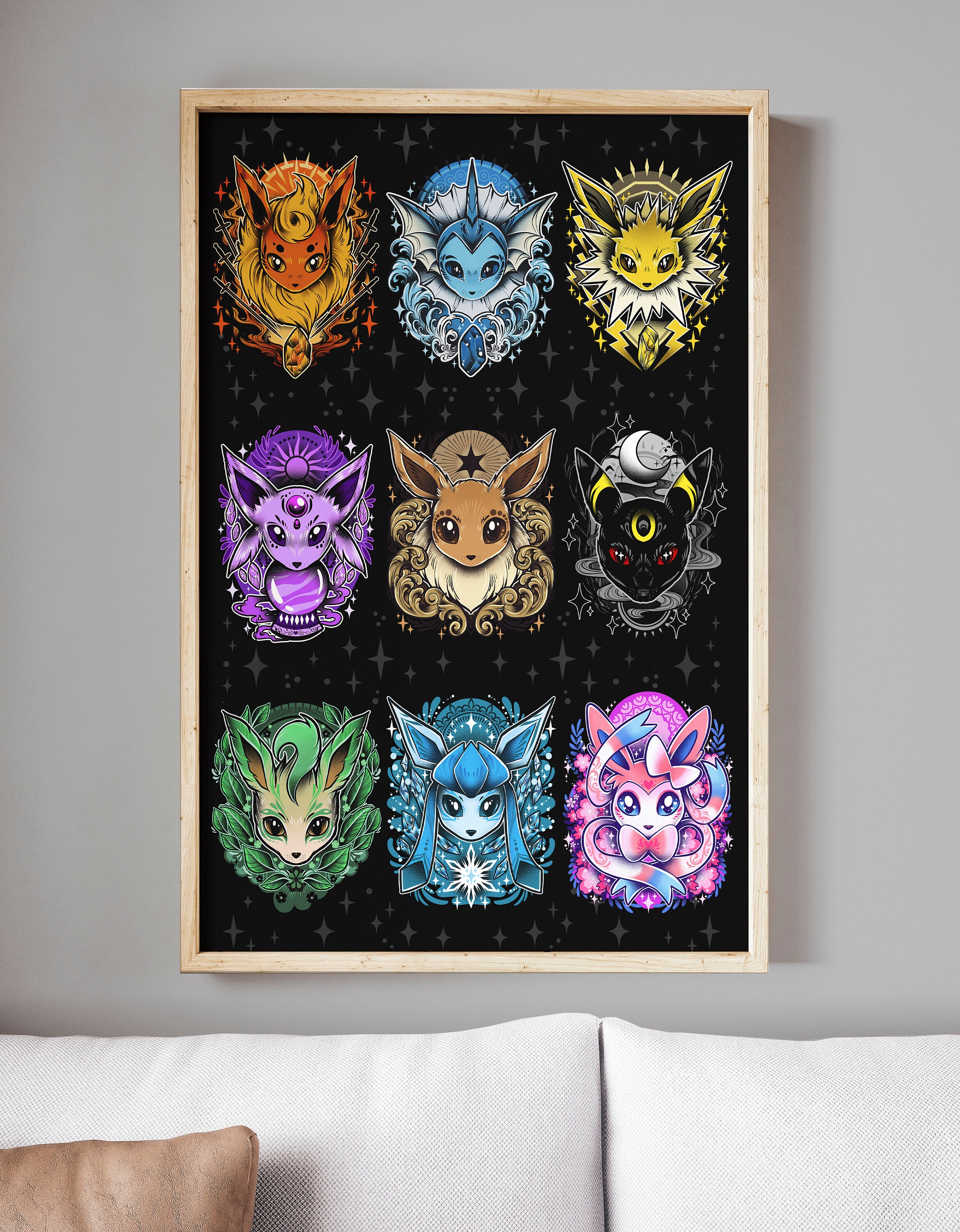 Abstract Pokemon Eeveelutions Poster Eevee Umbreon Leafeon Canvas