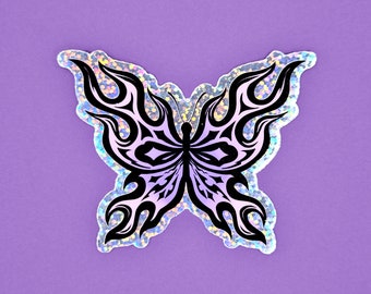 Flame Butterfly Glitter Vinyl Sticker Decal