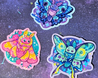 Cute Moths Sparkle Vinyl Sticker Set