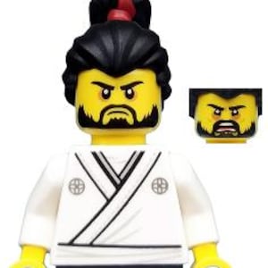 Lego Minifigur Ninjago Okino - schwarz, die Haare zu einem hohen Pferdeschwanz gebunden mit dunkelrotem Wickelmuster