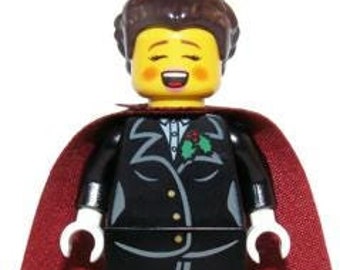 Lego MINIFIGURE Christmas Caroler, Female - Gold Buttons and Holly Lapel Pin