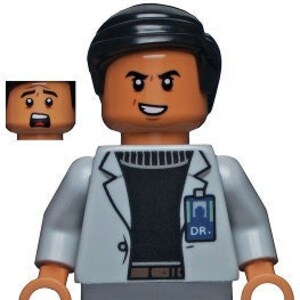 Lego MINIFIGURE Dr. Wu - Light Bluish Gray Jacket, Evil Smile  Scared Master SPY CIA operative
