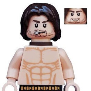 Lego MINIFIGURE Assassin Prince of Persia Dastan Shirtless, Scabbard /w  2x Ninja Silver/Grey Swords