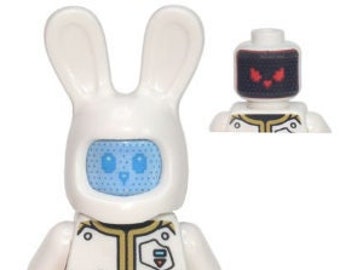 Lego MINIFIGURE halloween Good Loving bunny? na, Evil Lunar Rabbit Robot Dual Sided, Robot Bright Light Blue Bunny Face, Dark Azure