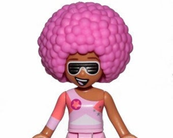 Lego MINIFIGURE Friends Pop Star Melody - Dark Pink Mini Doll, Hair Bubble Style Large, Hole on Top (Afro)