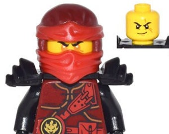 Lego MINIFIGURE Ninjago Kai Hands of Time, Black Armor, Dual Sided Head  /w sword