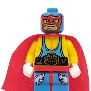 Lego Minifigur Super Wrestler - Torso Muskeln mit Mittel Blau Tank Top und Gürtel - Kopf Balaclava mit Augen & Mund Löcher, Rote Maske
