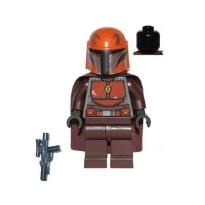 Lego Minifigur Mandalorian Tribe Krieger, Mann, Brauner Umhang, Dark Orange Helm mit Blaster
