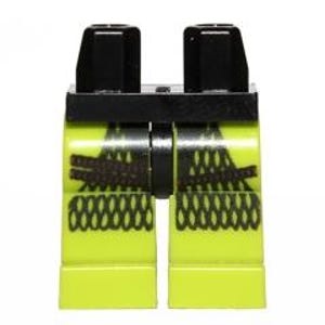 May include: A pair of lime green Lego minifigure legs with black detailing and a black chain pattern.