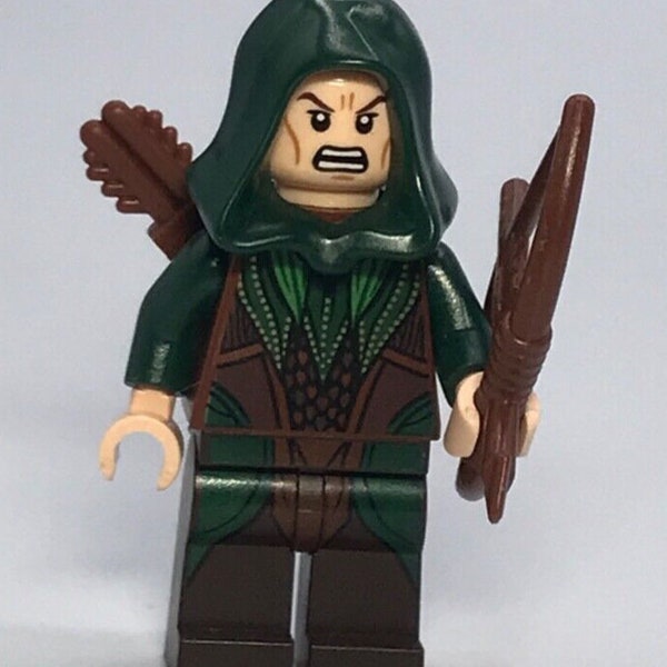 Lego MINIFIGURE Hobbit Lord of the Rings - Mirkwood Elf Archer - Dark Green Outfit, Dual Sided Head